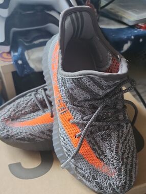 Kids Gray and Orange Knit Athletic Shoes
